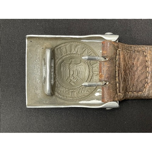 2207 - WW2 Third Reich Heer Belt and Buckle. Alloy buckle with leather tab. Remains of much original feldgr... 