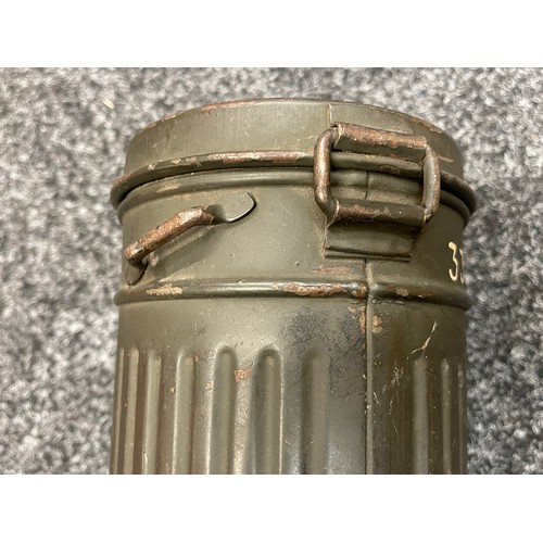 2213 - WW2 Third Reich Gas Mask Tin with all original feld grau paint, complete with respirator. Respirator... 