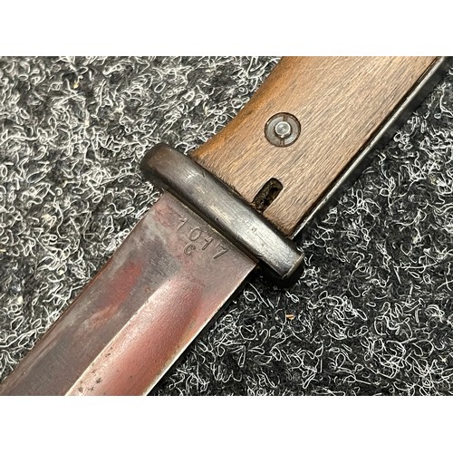 2220 - WW2 Third Reich K98 Bayonet with single edged fullered blade 245mm in length, maker marked 