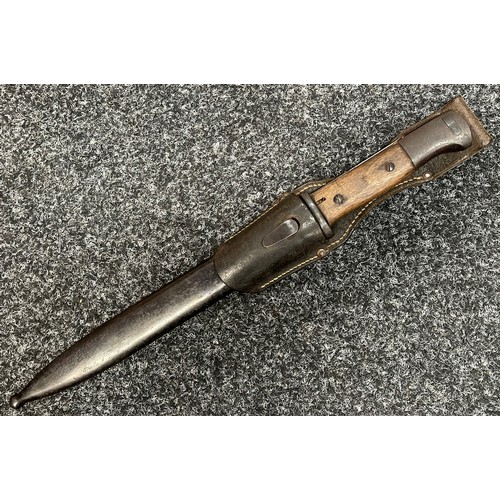 2220 - WW2 Third Reich K98 Bayonet with single edged fullered blade 245mm in length, maker marked 