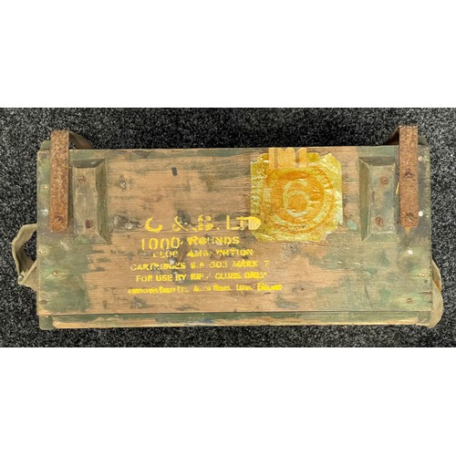 2235 - British .303 Rifle Ammo boxes x 2. The large brown example has a 1955 dated latch. Also a pair of ea... 