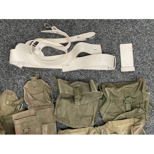 2240 - 58 Pattern Webbing and a DPM Camo Bergan Rucksack, white vinyl sword belt, meter in pouch, etc.