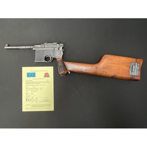 2252 - Deactivated Mauser C96 Semi auto pistol 7.63mm cal serial number 9819 complete with original wooden ... 