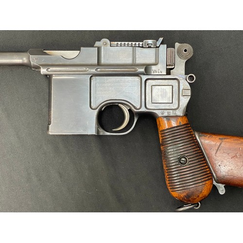 2252 - Deactivated Mauser C96 Semi auto pistol 7.63mm cal serial number 9819 complete with original wooden ... 