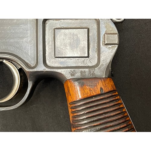 2252 - Deactivated Mauser C96 Semi auto pistol 7.63mm cal serial number 9819 complete with original wooden ... 