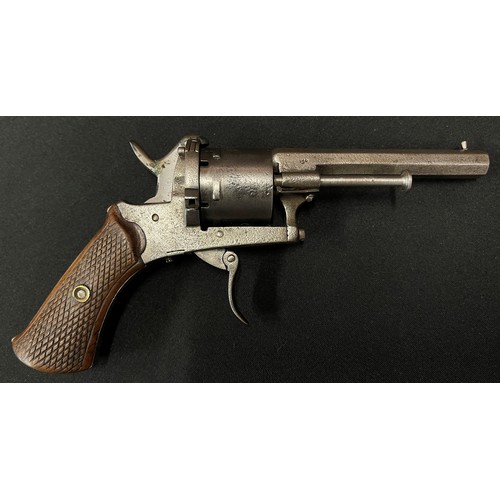 2267 - Belgian Pinfire Revolver with 87mm long barrel. 6 Shot, single action. Bore approx. 8mm. Working act... 