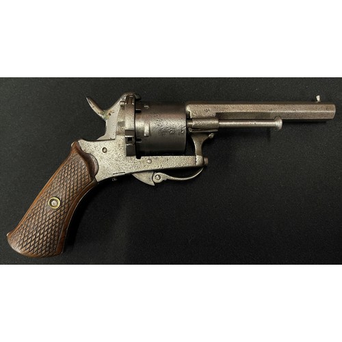 2267 - Belgian Pinfire Revolver with 87mm long barrel. 6 Shot, single action. Bore approx. 8mm. Working act... 