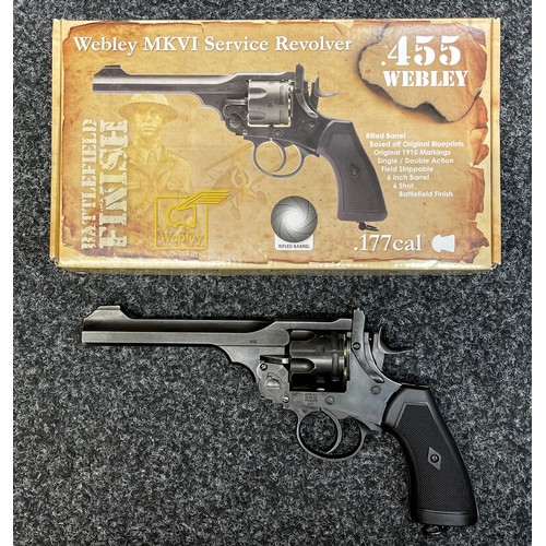 2270 - .177 cal air pistol in the form of a Webley MKVI service revolver. Serial number 18K43887. 150mm lon... 