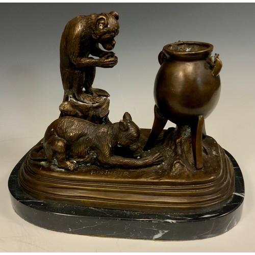 3 - After Isidore Bonheur The Monkey & The Cat Bronze figure group, marble plinth,