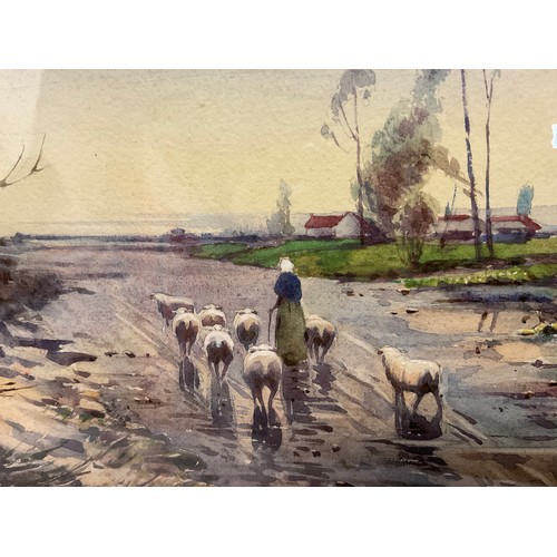 35 - Henry Hughes Richardson (1882-1964)
Leading the flock home
signed, watercolour, 22cm x 34cm.