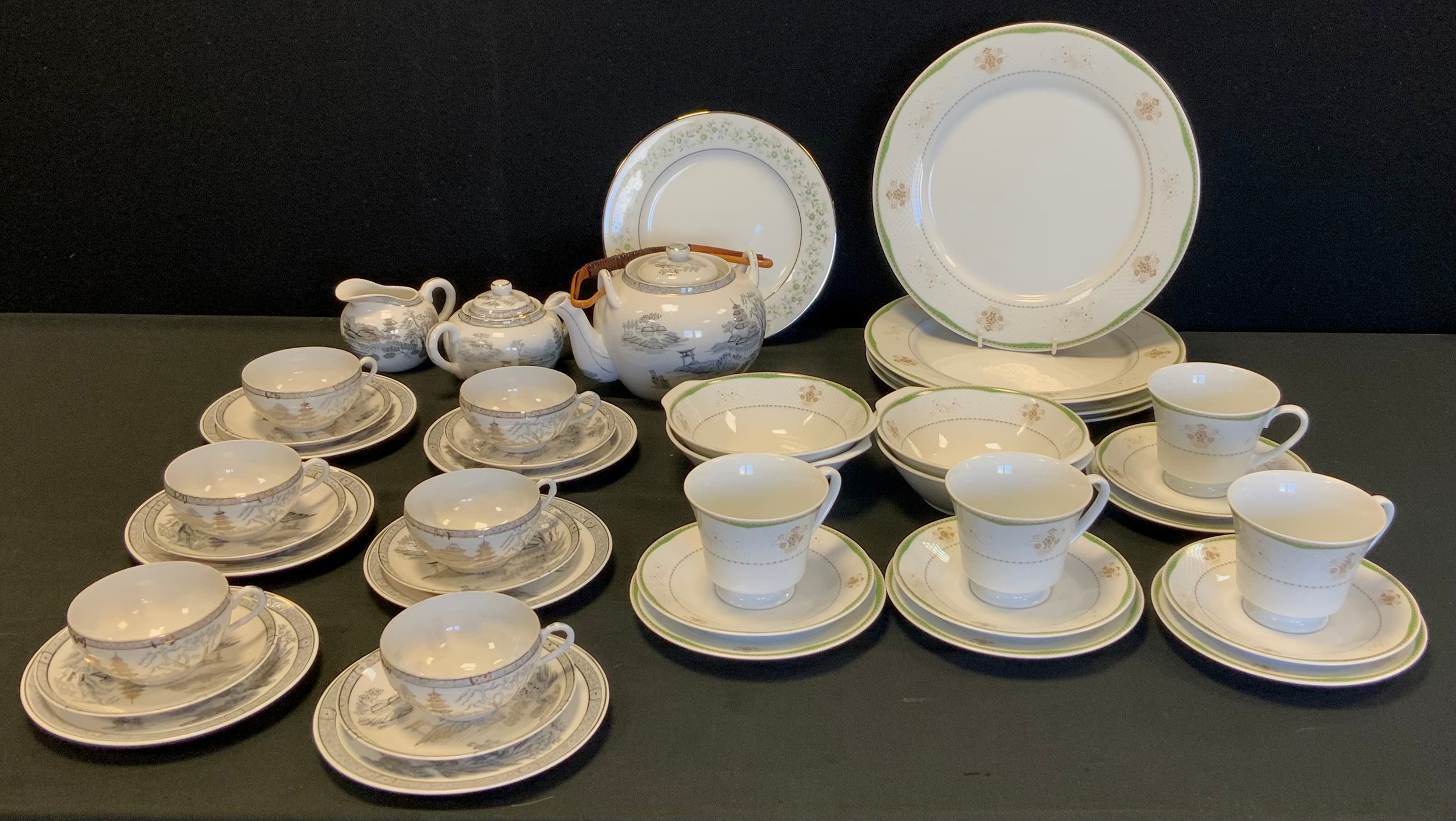 A 1950s Japanese Noritake Eggshell porcelain tea set for six; inc