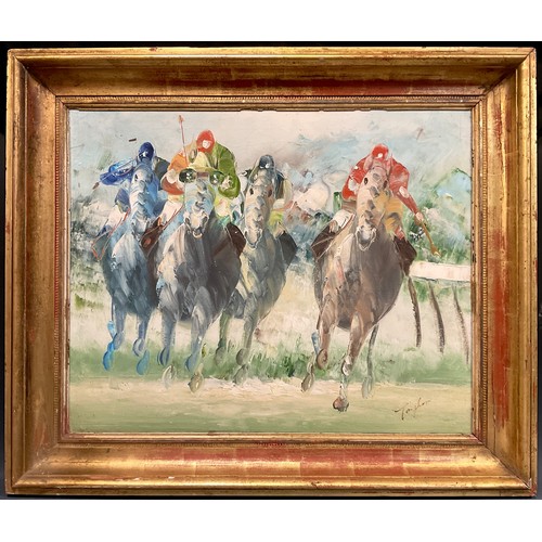 126 - Taylor (British, 20th century), The Last Furlong, signed, oil on canvas, 51.5cm x 61.5cm.