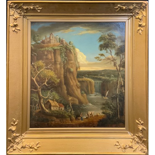 162 - Continental School (19th century)
Shepherd's Folly, Landscape with Waterfall and Ruins
oil on canvas... 