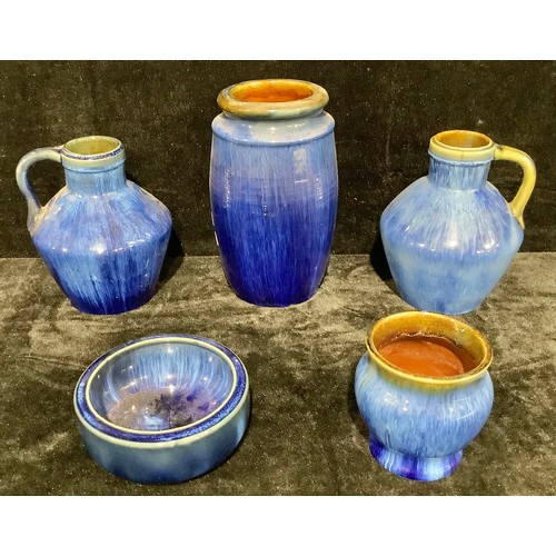 3 - A pair of Denby Danesby Ware Electric Blue Birchover shaped handled vases or jugs, printed marks, 20... 