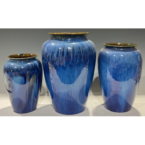 11 - A set of three graduated Denby Danesby Ware Electric Blue ovoid vases, the largest 31cm high (3)