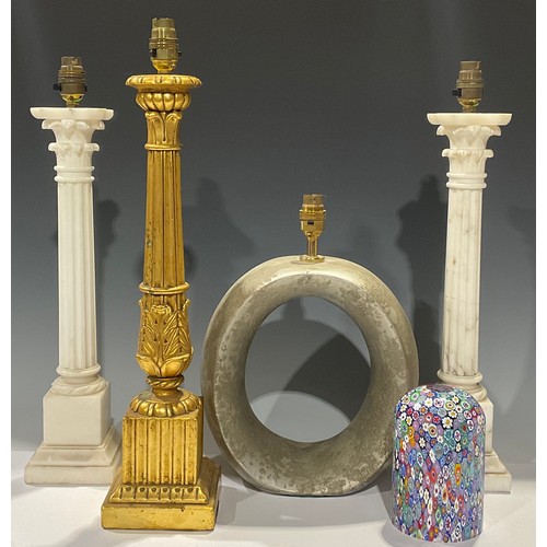 28 - A pair of Italian Carrara marble Corinthian column table lamps, 52cm high; another columnar table la... 