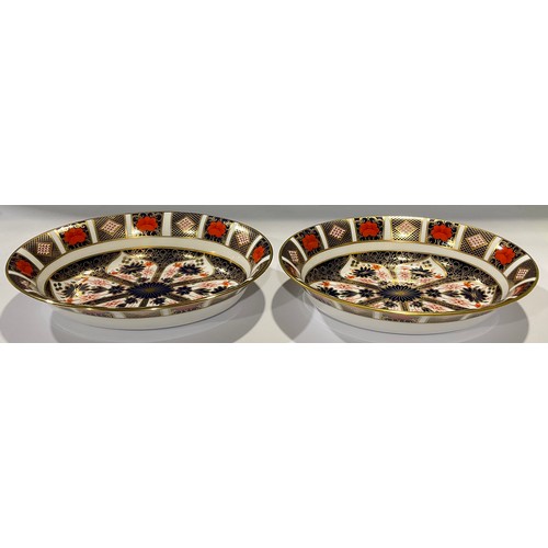 47 - A pair of Royal Crown Derby 1128 Imari pattern oval dishes, 25.5cm long, first quality