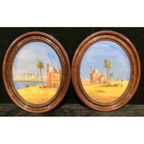 51 - Brappino  
A pair, On The Nile and Algerian Scene  
signed, oval, watercolours, 50cm x 39cm