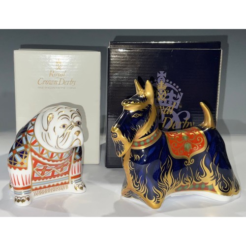 85 - A Royal Crown Derby paperweight, Bulldog, gold stopper, 10cm high, date mark for 1993, boxed; anothe... 