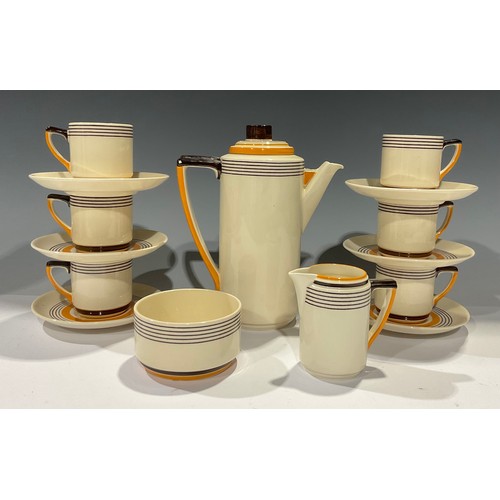 139 - A Royal Doulton Marquis pattern Art Deco coffee service for six comprising coffee pot, cream jug, su... 