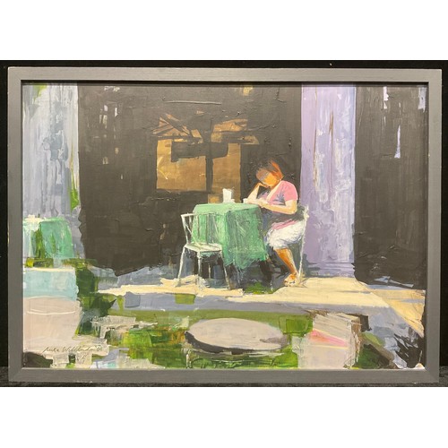 142 - Mike Wil*** (Modern School)
Dining Alfresco  
indistinctly signed, oil on canvas, 49cm x 69cm