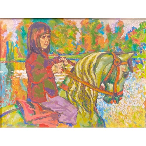 143 - Eugene Fisk (1938 - 2018)
Girl on a Horse
signed, oil on board, 37.5cm x 50cm