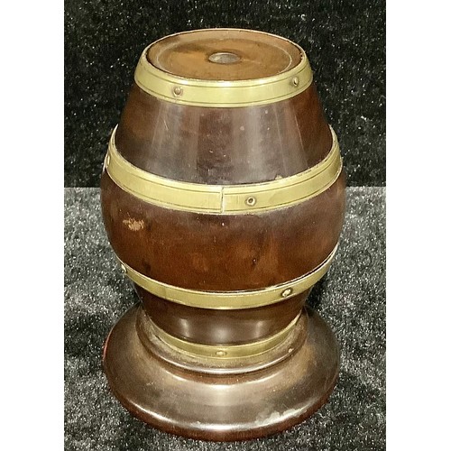 148 - Treen - a 19th century lignum vitae string barrel, 10cm high