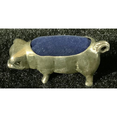 157 - A silver novelty pin cushion, as a pig