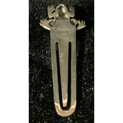 158 - A silver novelty bookmark, the finial as a frog set with a moonstone