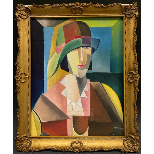 20 - Cubist school, Portrait of a lady, oil on board, 25cm x 20cm.