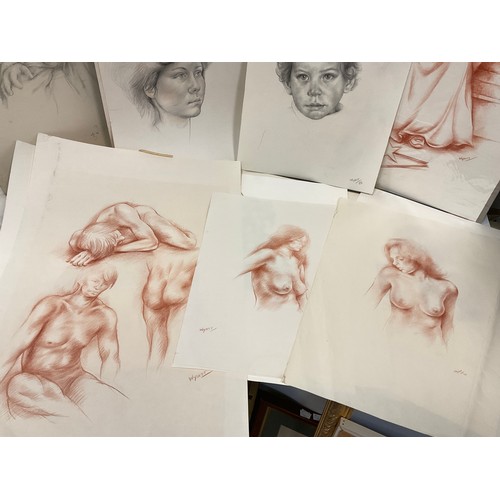 108 - Joyce Wyatt, an artist’s portfolio of fine drawings, and working sketches, portraiture, and nude stu... 