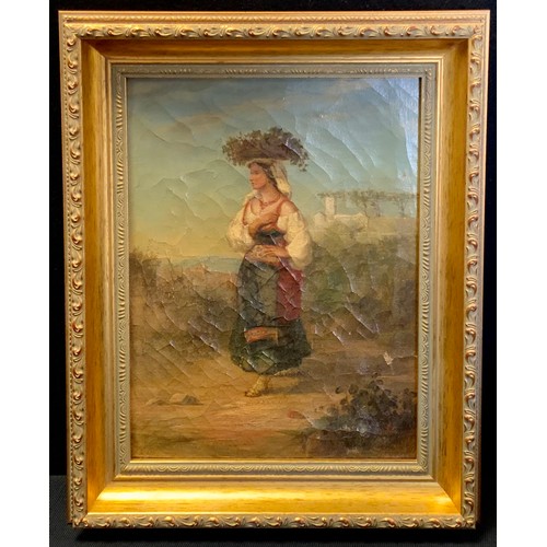 68 - Continental School (19th century), 
Off to Market, the Fruit Girl, 
oil on canvas, indistinctly mono... 