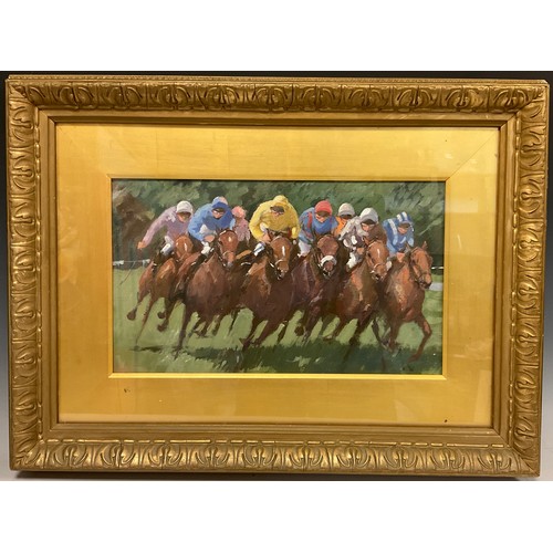 109 - English school (mid 20th century),
A Fast Gallop
Oil on board, 22.5cm x 37.5cm.