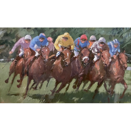 109 - English school (mid 20th century),
A Fast Gallop
Oil on board, 22.5cm x 37.5cm.