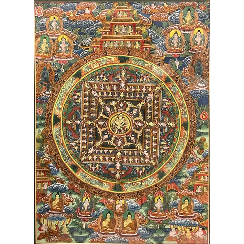 99 - Eastern art - A similar pair of 20th century Nepalese Thangkas, the largest 46cm x 33cm, (2).