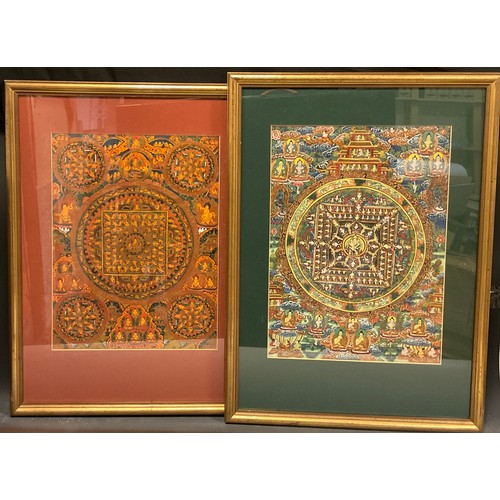 99 - Eastern art - A similar pair of 20th century Nepalese Thangkas, the largest 46cm x 33cm, (2).