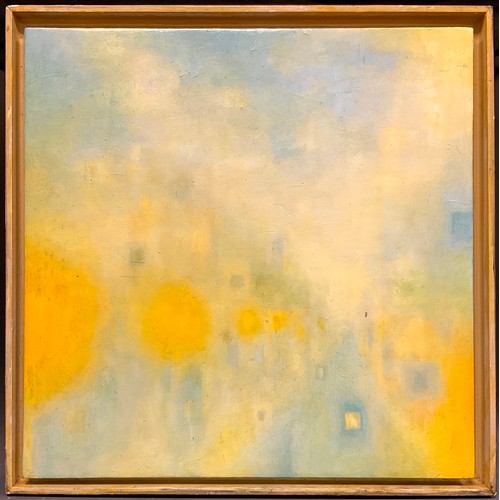 16 - In the manner of Maud Cabot Morgan, Abstract in Yellow and blue, unsigned, oil on panel, 45.5cm x 45... 