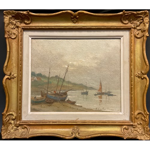 77 - Marie Coulon-Serra (1888-1975), Binic, Bretagne, signed, exhibition label verso, oil on board, 22cm ... 