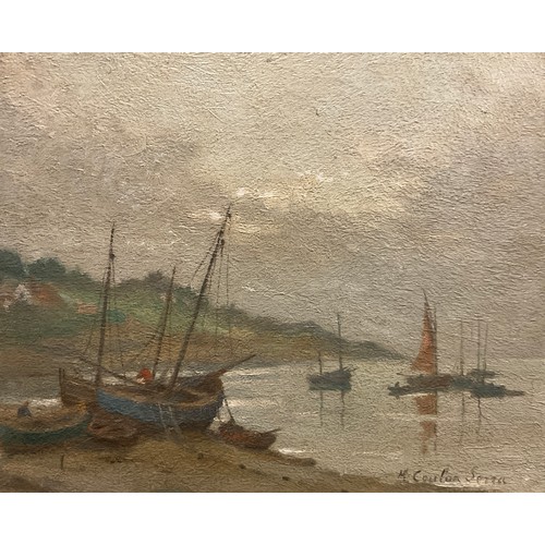 77 - Marie Coulon-Serra (1888-1975), Binic, Bretagne, signed, exhibition label verso, oil on board, 22cm ... 