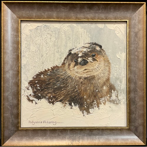 2 - Pollyanna Pickering (1942-2018), Otter in the snow, signed, oil on canvas, 31cm x 31cm.