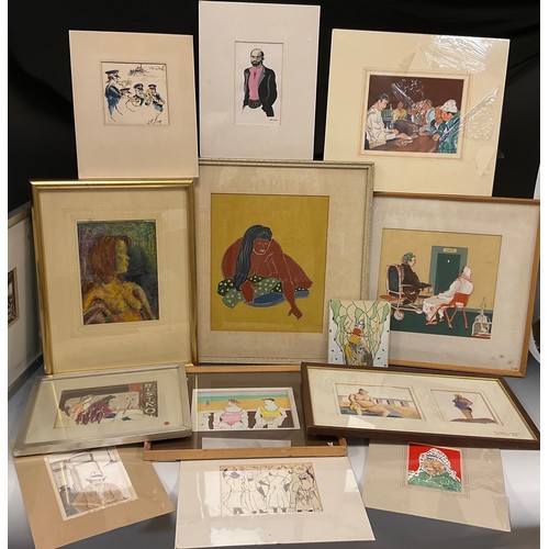 87 - Donald Smith (British Modern School), a portfolio of works, including oils on board, watercolours an... 