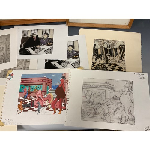 89 - Donald Smith (Modern British school), a portfolio of etchings, and preliminary sketches and watercol... 