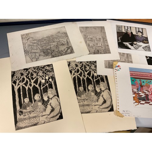 89 - Donald Smith (Modern British school), a portfolio of etchings, and preliminary sketches and watercol... 