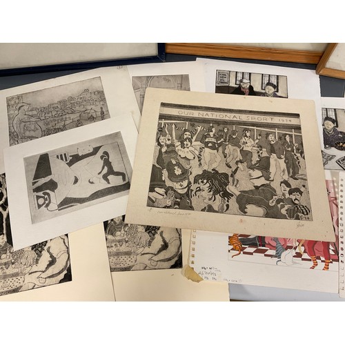 89 - Donald Smith (Modern British school), a portfolio of etchings, and preliminary sketches and watercol... 