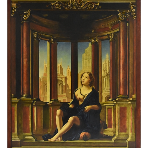 92 - Paul R. Workman 
Italianate Interior with Seated Female Figure, Architectural Vista Beyond 
signed t... 