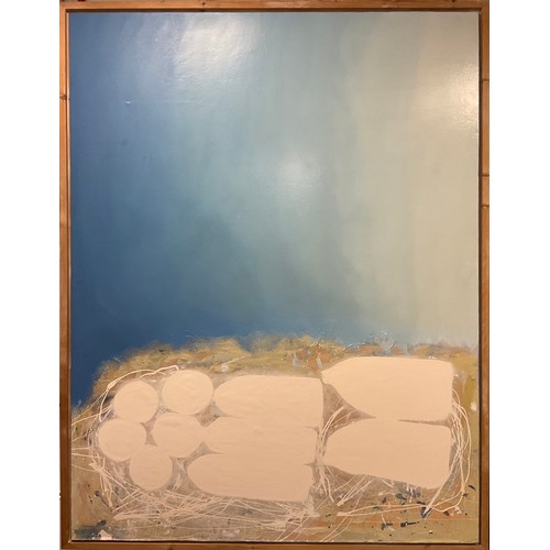 149 - Follower of John Hoyland, Abstract composition in blue and beige, unsigned, oil on canvas, 168cn x 1... 