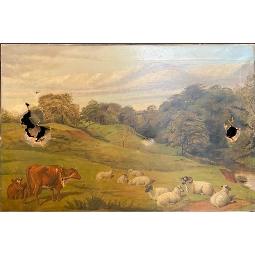 174 - E J Keeling (19th century)
Quiet Pastures, Cattle and Sheep in a Landscape
signed, dated 1886, oil o... 