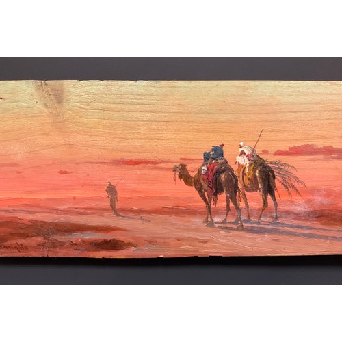 51 - Continental school, mid 20th century, Bedouin Sunset, indistinctly signed, oil on board, 9cm x 43cm.