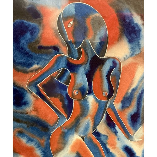 160 - Samson (British Modern School), Fauvist Nude in Umber and Blue, signed, watercolour, 36cm x 25.5cm.