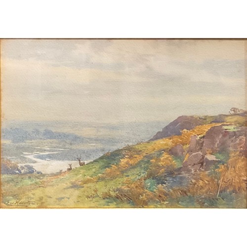 203 - C W Adderton 
View From The Peak with Deer
signed, watercolour, 24cm x 35cm